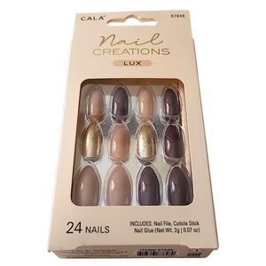 Cala Nail Creations Lux Mauve And Gold Press-on Nails With Nail Glue Included